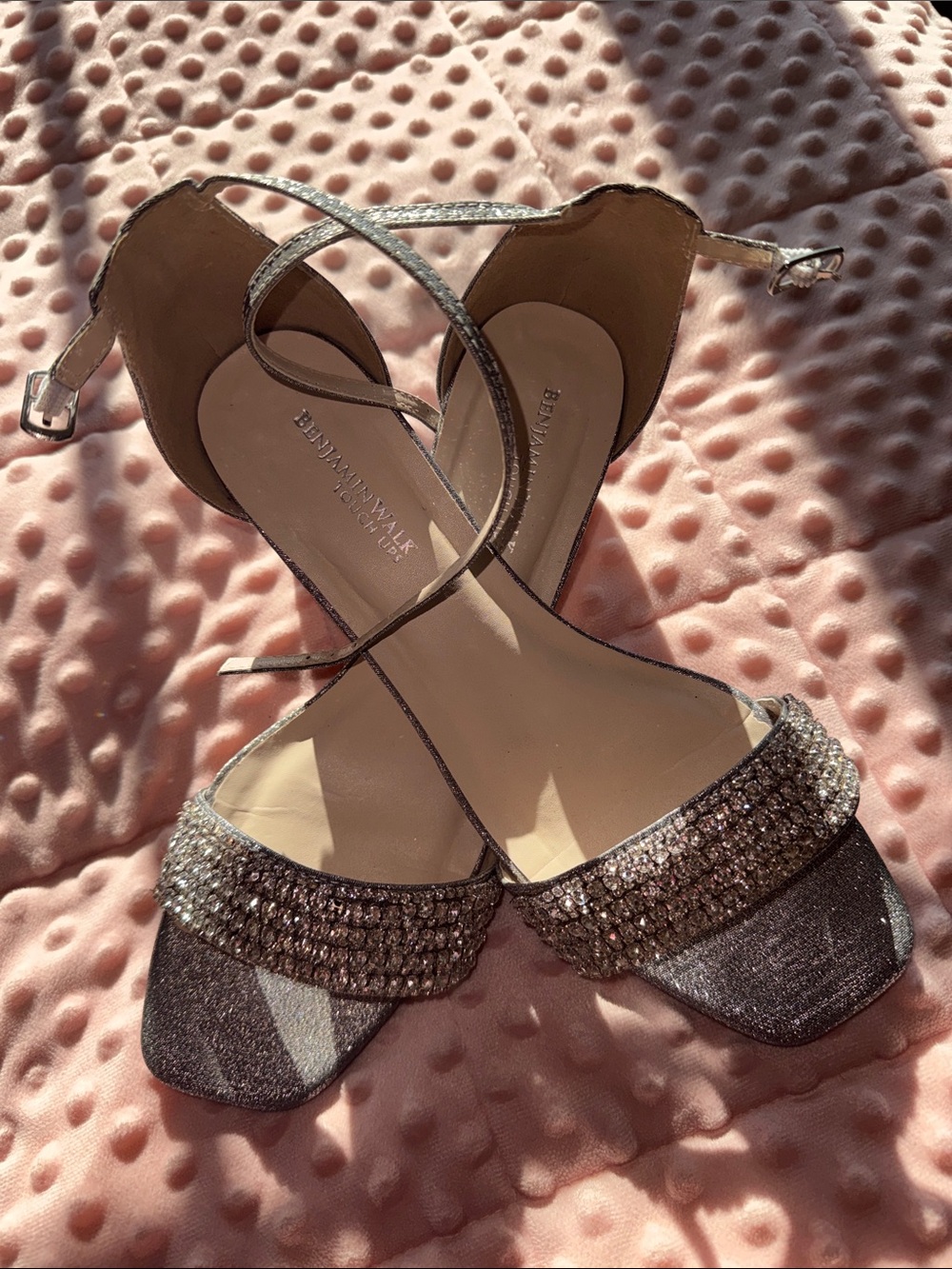 Glittery Taupe Rhinestone Strap Heels